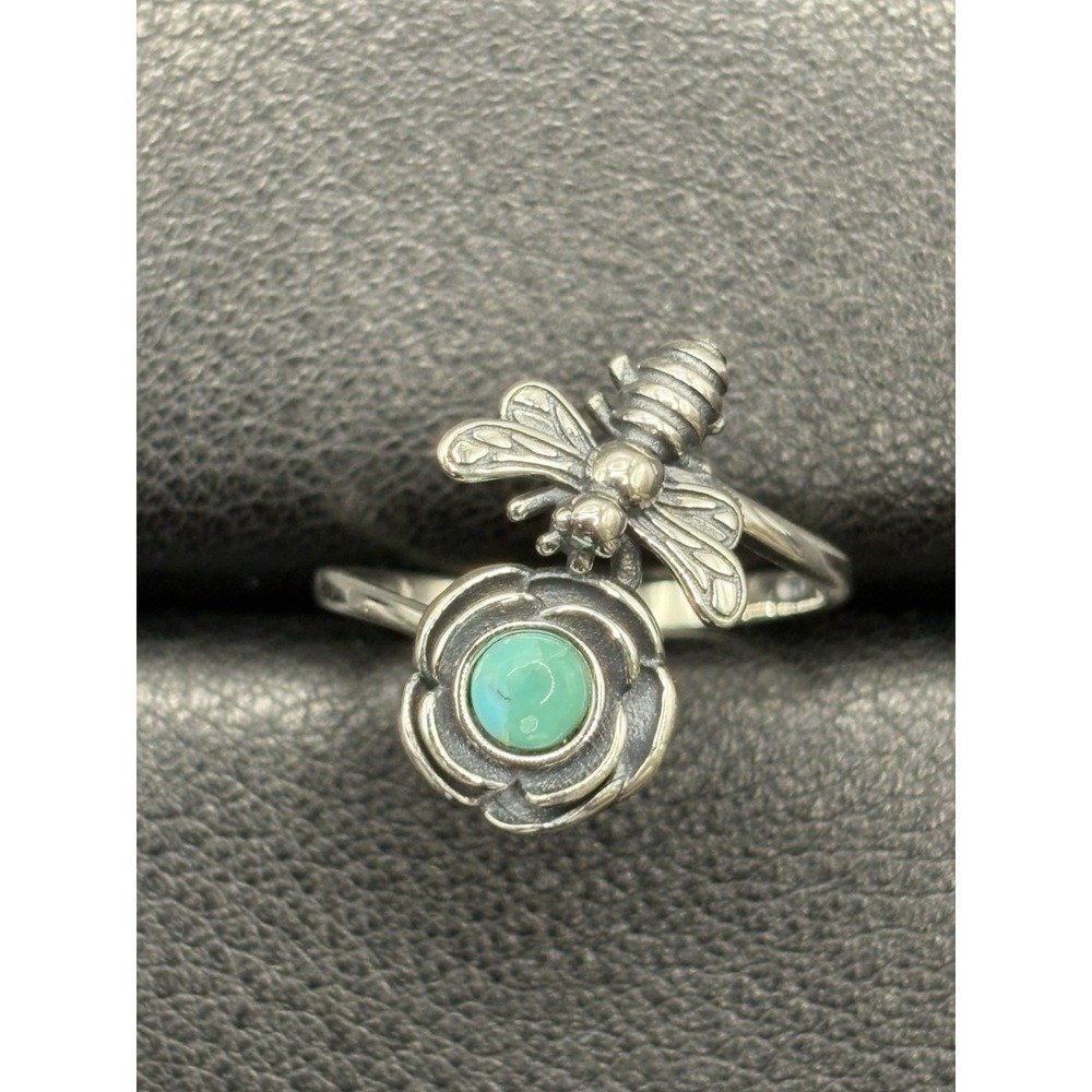 New Condition Sterling Silver Genuine Turquoise Ring Flower Bee Size 7 J25